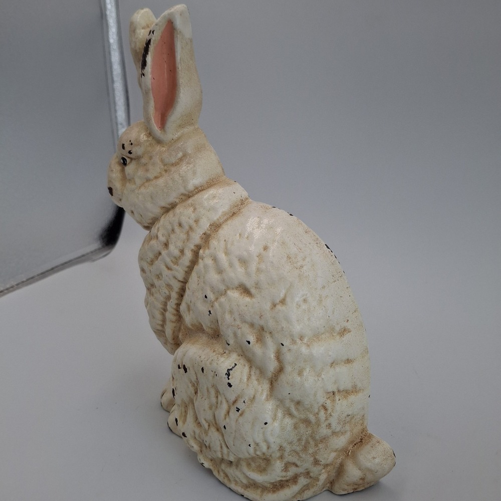 Shabby Chic White Bunny Rabbit Doorstop Cast Iron Metal Farmhouse Statue VTG - Picture 6 of 12